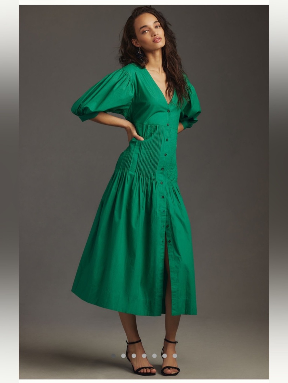 Maeve Pintuck Tie-Sleeve Midi Dress